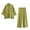 Green, variant on Long Sleeve Linen 2 Piece Sets For Women Plus Size Lapels Button Up Shirts And Drawstring Elastic Waist Wide Leg Pants Set,Khaki,L