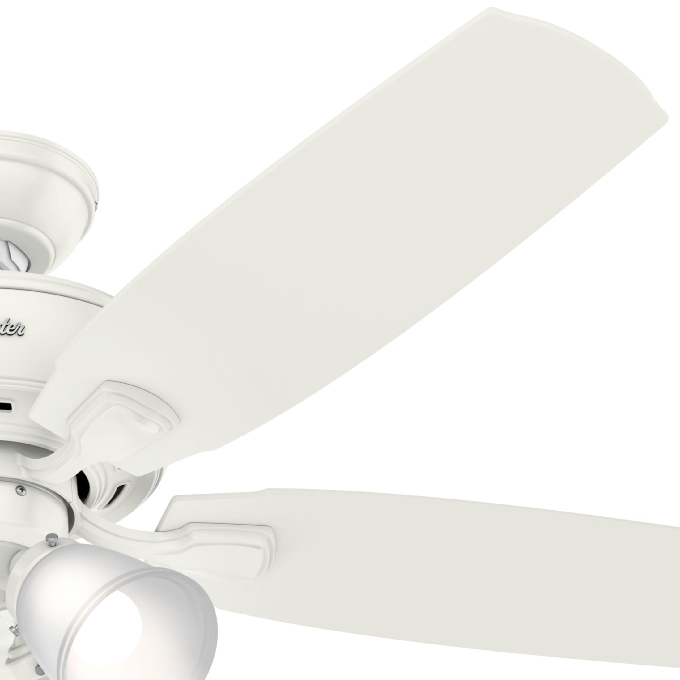 Hunter 52 inch Indoor Ceiling Fan with LED Lights - White Ceiling Fan with Pull Chain, For Bedroom or Living Room, Standard Mount, No Remote, 5 Blades, Includes Bulbs - Amberlin 53217, Fresh White