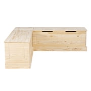 Linon Troyin Rustic Backless Corner Nook with Storage in Solid Unfinished Pine