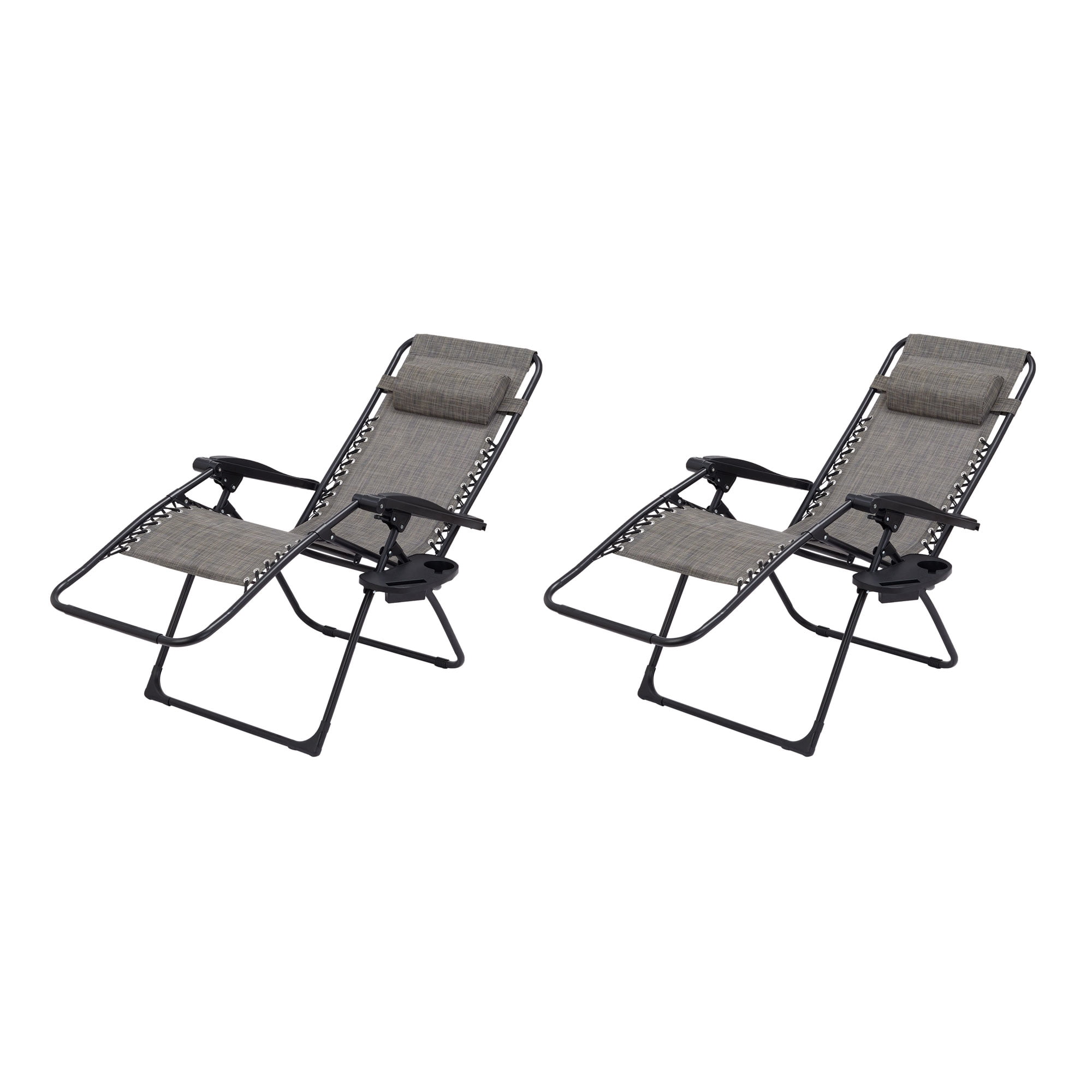 Mainstays Reclining Zero-Gravity Outside Lounge Chair with Cup Holder, Set  of 2, Gray