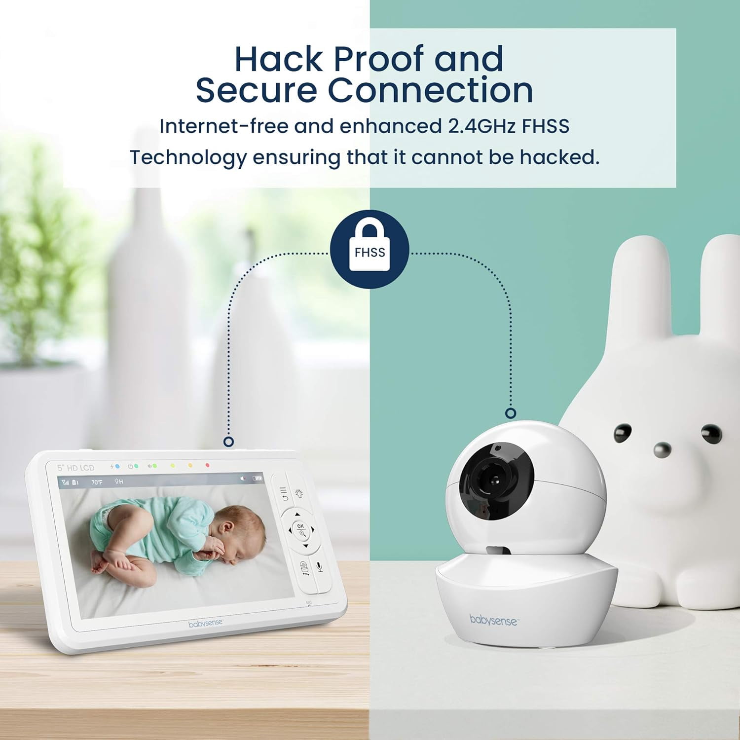 Babysense HD Video Baby Monitor Split Screen, 5" HD Display with 2 Cameras, Night Light, Non-Wi Fi, Pan Tilt Zoom, HDS2