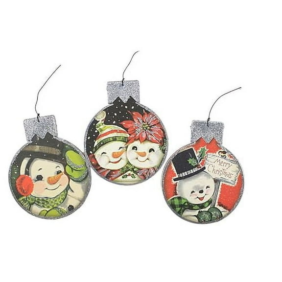 Primitives By Kathy Tin 4 Inches x 5 Inches Glitter Paper Wire Wood Snowman Christmas Ornament Set