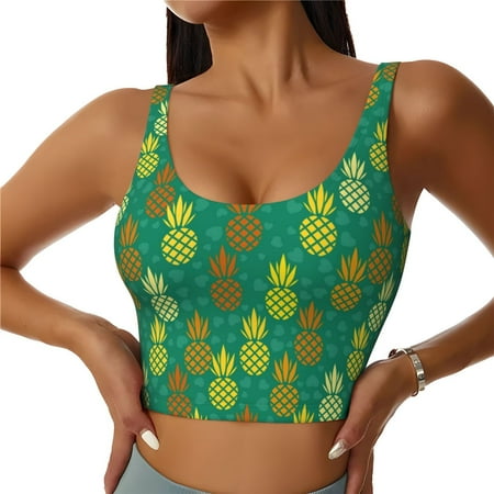 Jgfou Pineapples1 Print Womens Sports Bra - Padded Workout Sports Bras Crop Tank Top