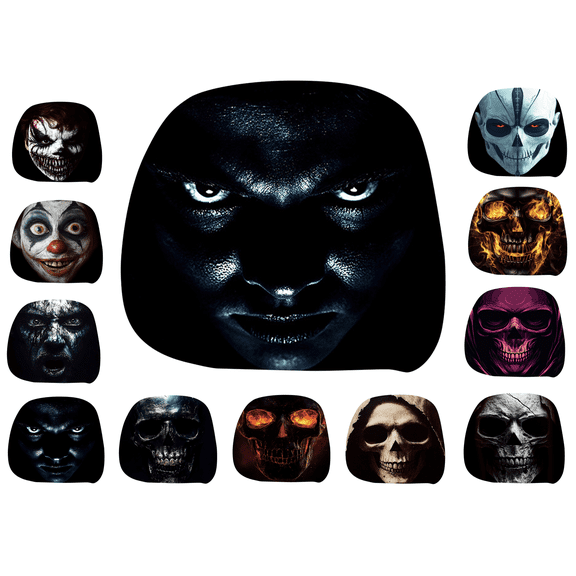 Cold Dim Car Headrest Covers, Stretch Elastic Funny Ghost Face Printed Head Rest Protector, Spooky Masque Design Auto Seat Headrest Cover for Car Truck SUV