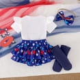 thumbnail image 7 of UngA My 1st 4th of July Baby Girl Outfit Ruffle Romper+Bloomers Tutu Skirt+Socks+Headband 4Pcs Infant Newborn Clothes Set (Blue,0-3 Months), 7 of 7
