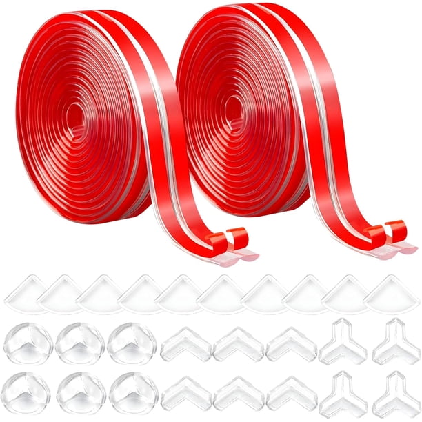 28PCS Protectores de Esquinas de Muebles, Esquineros Protectores Bordes, Tira Protectora Borde 2m*2 + 26 Esquinas, Protector de Mesa Transparente PVC Cortable para Chimenea, Escalera