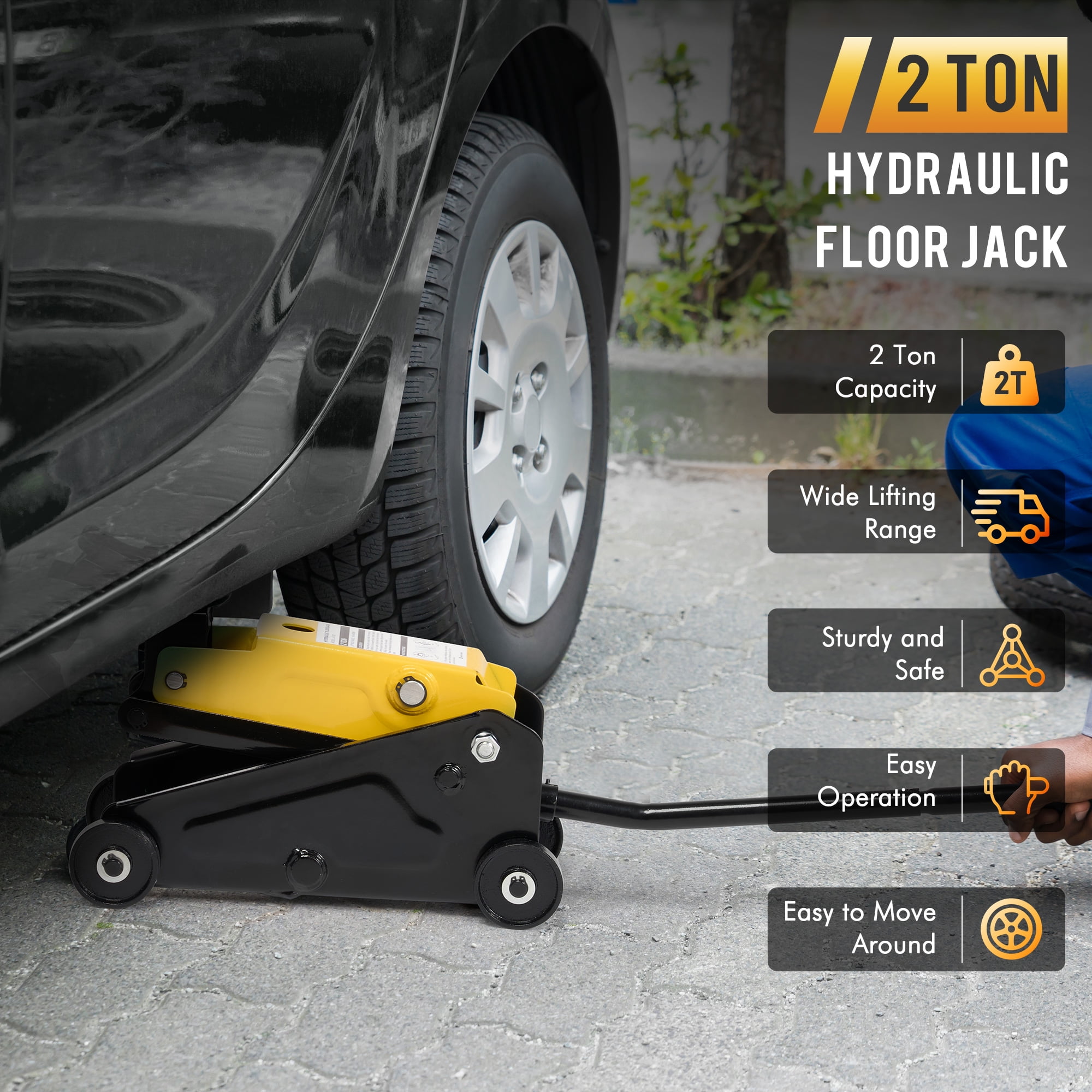 Naipo Low Profile Floor Jack, Mini Hydraulic Car Jack 2 Ton(4010lbs) Quick Lift Pump 5.7"-15.8"  with Wheels  for Sedan/ SUV/MPV,All Steel Construction,Lightweight, Yellow