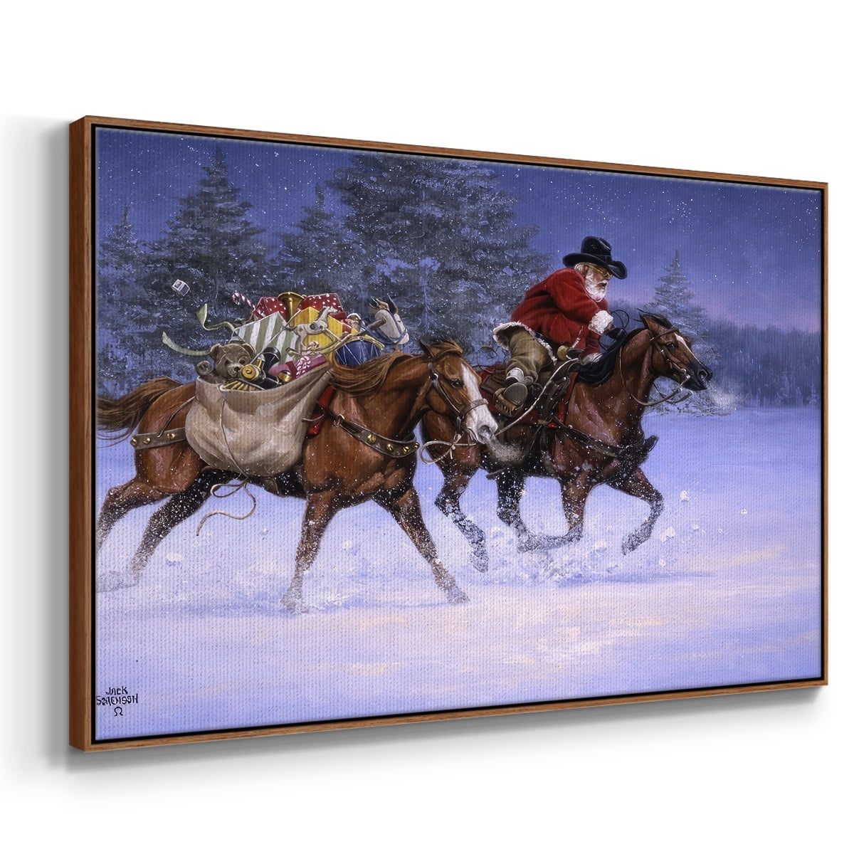 Christmas Rush - Framed Gallery Wrapped Holiday Canvas - 17 x 25 - Rosewood Frame