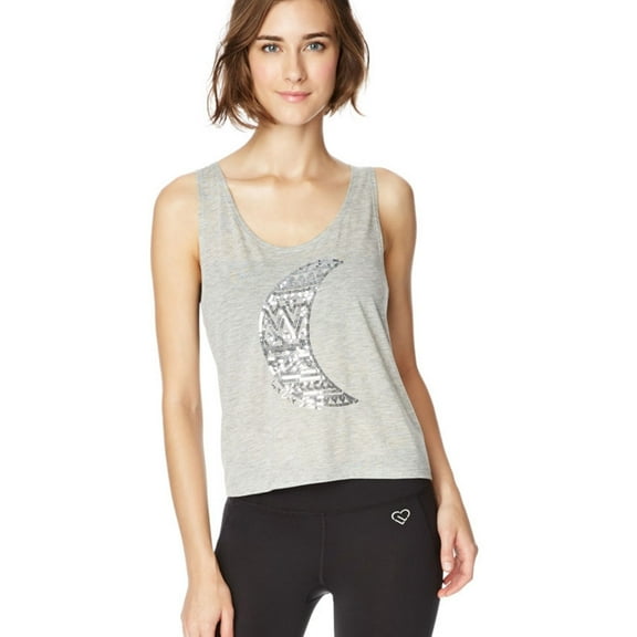 Aeropostale Womens Sequined Moon Tank Top, Grey, Juniors, Small