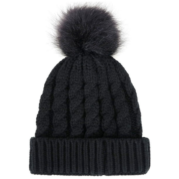 Women's Soft Knit Hat with Faux Fur Pom Walmart.com