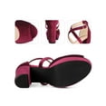 thumbnail image 5 of BLISSFUL STEP Peep Toe Platform Velvet Crisscross Strap Block Heel Sandals for Women Burgundy 7, 5 of 6