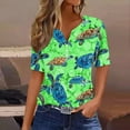 thumbnail image 2 of Uaswgudfs ​Women Blouses Summer Tops: V-Neck Casual Short Sleeve with Turtle Motif & Trendy Decorative Button Placket, 2 of 5