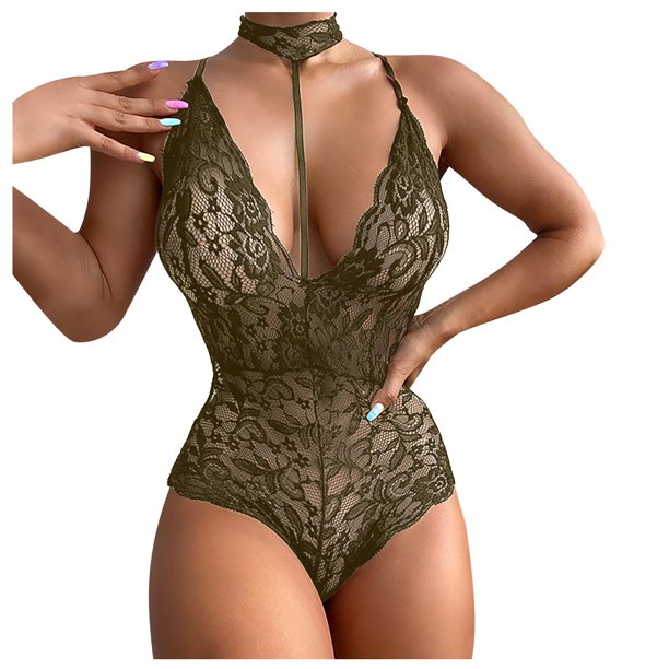 YDKZYMD Women Snap Crotch Lingerie Sexy Floral Lace Babydoll Set Teddy 