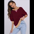 thumbnail image 4 of Sudaderas A Rayas para Mujer, Camisetas de Larga con Cuello Redondo de Gran Tamaño, Jersey Y2K, Ropa de Moda de Otoño Vino Tinto M, 4 of 7