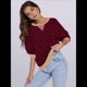 thumbnail image 4 of Sudaderas A Rayas para Mujer, Camisetas de Larga con Cuello Redondo de Gran Tamaño, Jersey Y2K, Ropa de Moda de Otoño Vino Tinto L, 4 of 7