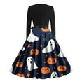 thumbnail image 3 of FDGIU Halloween Costumes Women's Halloween Printed Round Neck Long Sleeve Dress Womens Dress Long Lantern Sleeve, 3 of 3