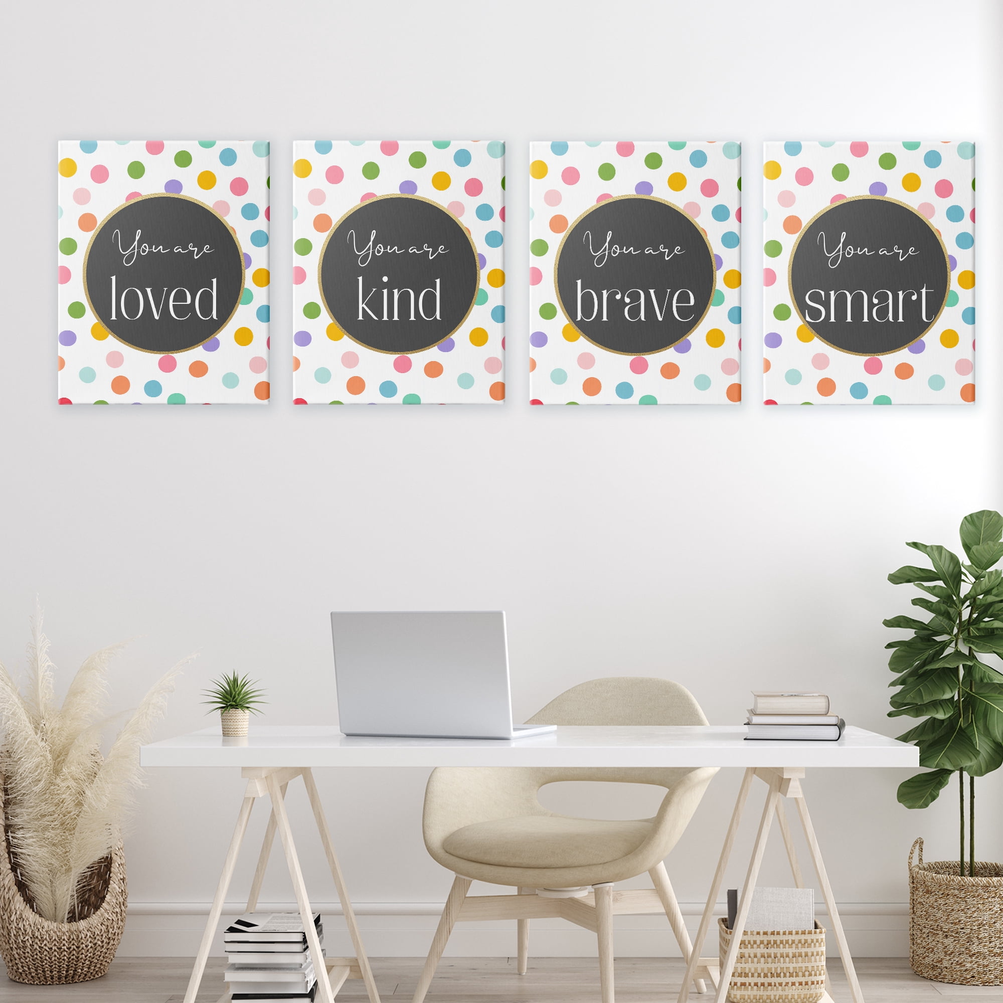 Stupell Industries Polka Dot Affirmations 4 Piece Canvas Wall Art Set, design by Christine Simpson Art