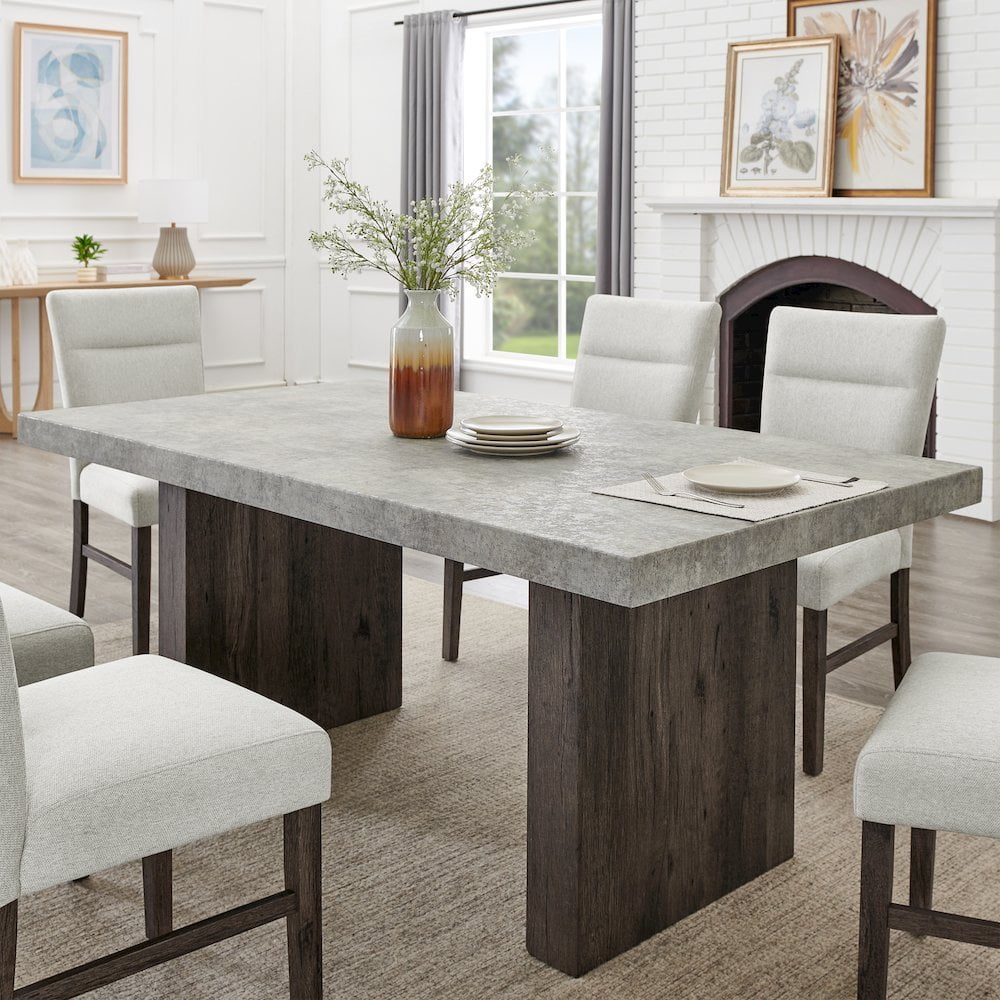 Roundhill Furniture Sorlen Modern 72" Dining Table with 3D Faux Concrete Top