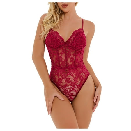 

ZMHEGW Bodysuits For Women V Lace Deep Teddy Lingerie