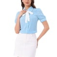 thumbnail image 1 of Blusa de lunares para mujer INSPIRE CHIC con cuello Peter Pan, lazo en el cuello, mangas abullonadas, camisa vintage, color verde menta, 1 of 6