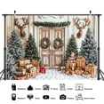 thumbnail image 4 of 5X3FT Christmas Tree Wood Door Backdrop Winter Xmas Tree Santa Claus Reindeer Photography Background Christmas Family Holiday Party Decorations Banner Photo Studio Props, 4 of 5