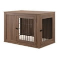 thumbnail image 2 of Unipaws Dog Crate End Table with Cushion, Wooden Wire Pet Kennels with Double Doors, Modern Design Dog House, Chew-Proof, Walnut, 2 of 8