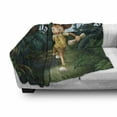 thumbnail image 3 of Colorful Soft Flannel Fleece Throw Blanket, Kid Running in the Middle of Woods with a Map Adventure, Cozy Plush for Indoor and Outdoor Use, 50" x 60", Forest Green Dark Teal, by Ambesonne, 3 of 6