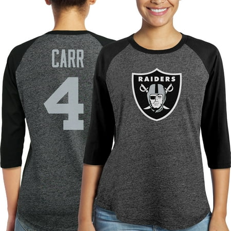 Derek Carr Oakland Raiders Majestic Women's Player Name & Number Tri-Blend Three-Quarter Sleeve T-Shirt -