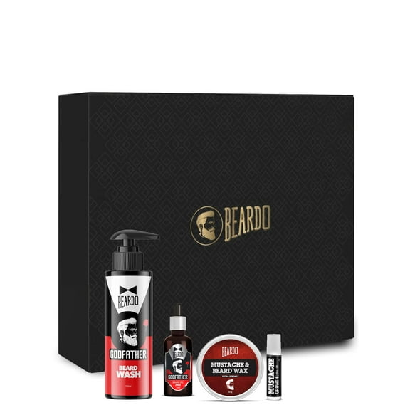 Beardo Ultimate Beard Care Combo with Gift Box (Godfather Wash,Godfather Oil,Beard & Mustache Wax,Mustache Growth Roll on)