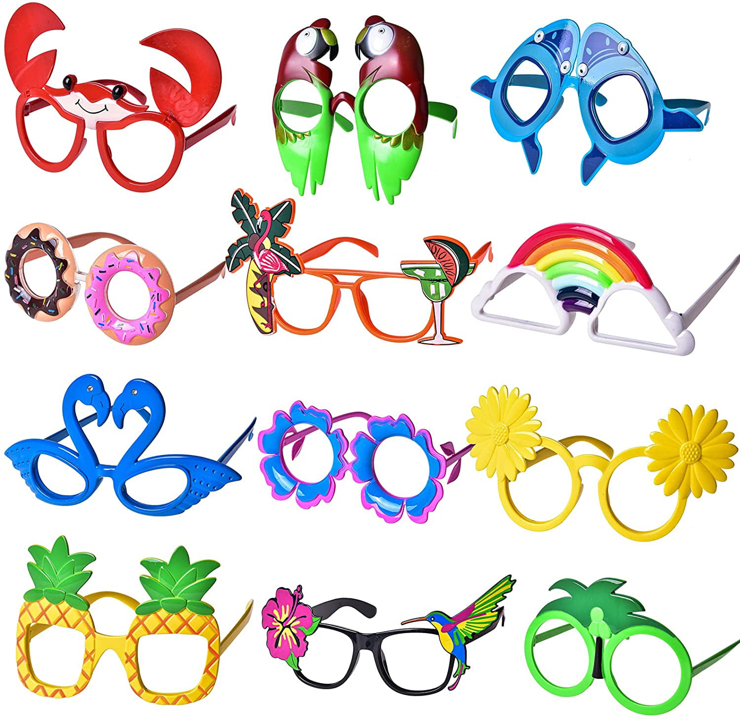 12 PCs Luau Party Glasses, Hawaiian Funny Glasses for Summer Party  Supplies, Kids Party Favors F-546 