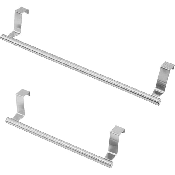14.37" 9.38" Stainless Steel Kitchen Towel Holder Set for Flexible Use, Over The Cabinet Towel Holder for Cabinet Door Hanging, Kitchen Towel Rack Over Cabinet Door for Space Saving Storage