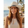 thumbnail image 5 of Gustave Straw Cowboy Hat for Women Men Wide Brim Fedora Sun Hat Shapeable Western Cowgirl Hat Summer Beach Hat with Windproof Chin Strap - White, 5 of 7