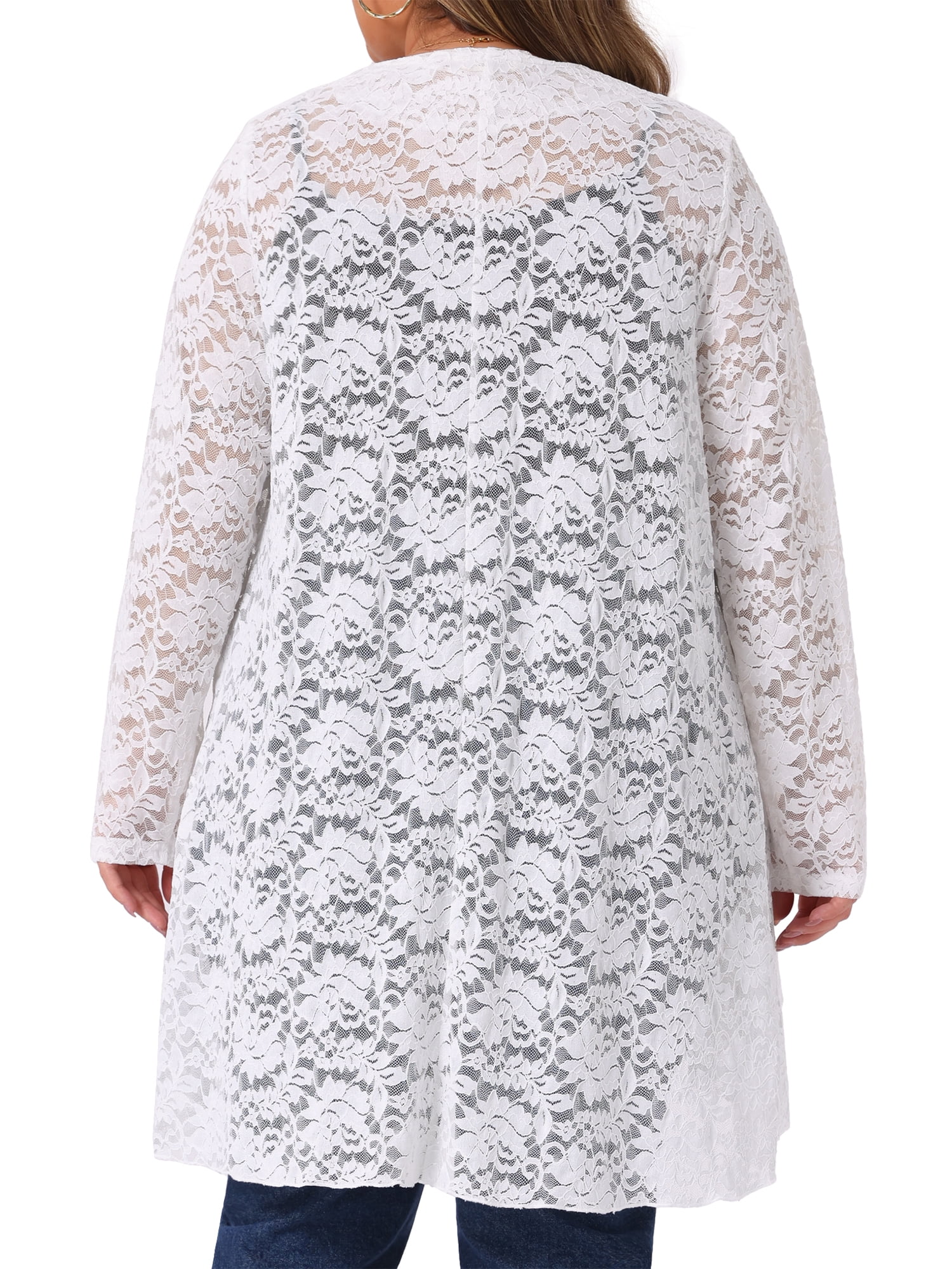 DARING DIVA Women's Plus Cardigan Open Front  Sheer Lace Crochet Cover Up 3X White