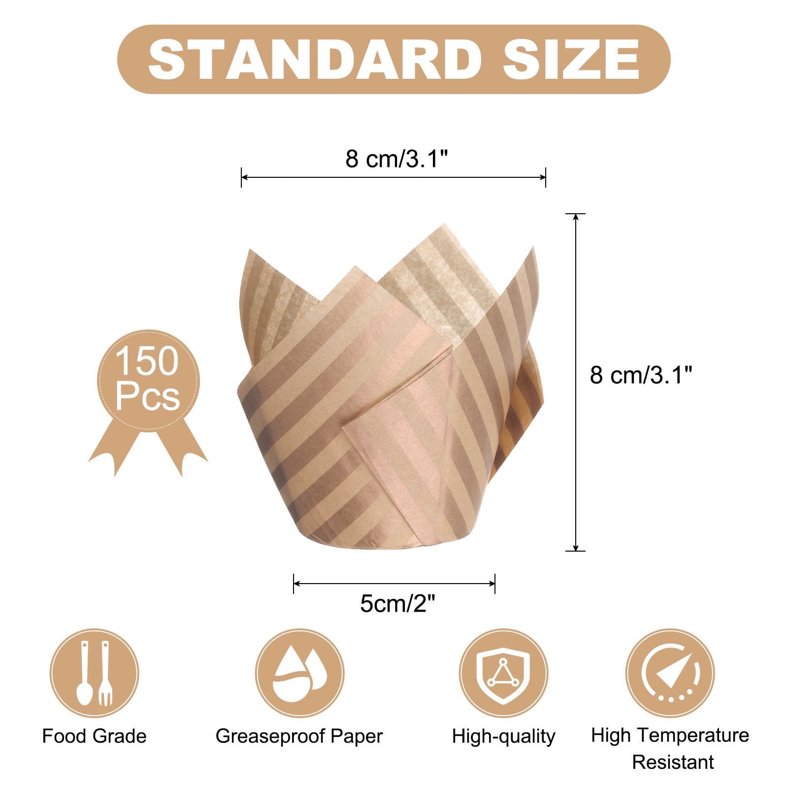 Unique Bargains Tulip Baking Cups Cupcake Muffins Liners Wedding Party Brown