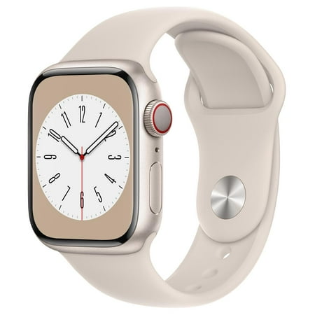 Restored Apple Watch Series 8 GPS + Cellular 41mm Starlight Aluminum Case with Starlight Sport Band - S/M (Refurbished)
