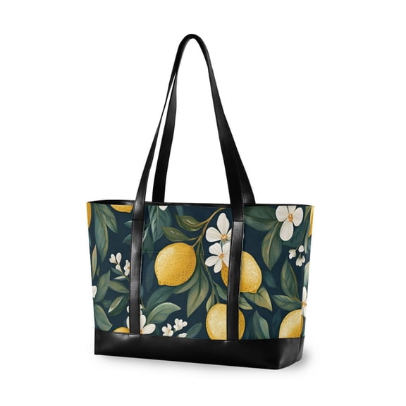 FORMRS Canvas Laptop Tote Bag for Women with 15.6" Computer Compartments Shoulder Handbag, Floral Lemons