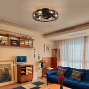 20 inch Industrial Black Caged Ceiling Fan with Lights,Modern 6-Light Light Fixture with Remote Control,5 ABS Blades Reversible 6-Speed for Bedroom,Kitchen.