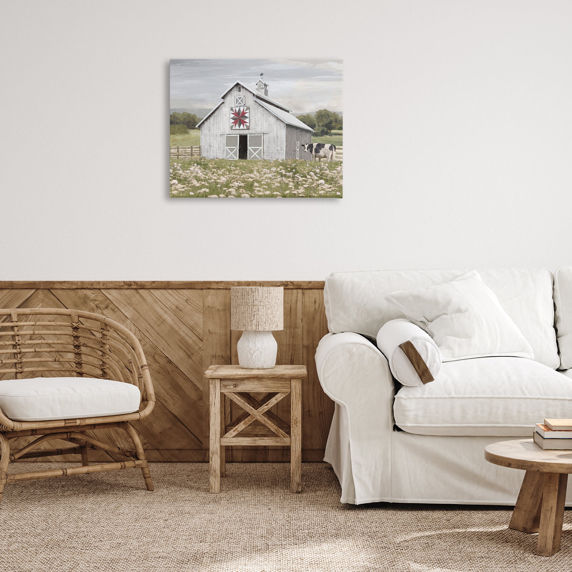 Stupell Industries Rustic Barn Meadow Landscape & Nature Painting Wrapped Canvas Art Print Wall Art, 30 x 24