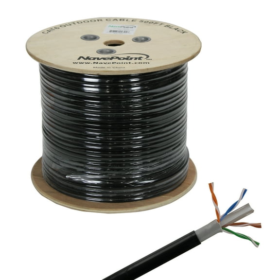 NavePoint CAT6 UTP Outdoor Direct Burial HDPE Ethernet Cable 500 Ft Black