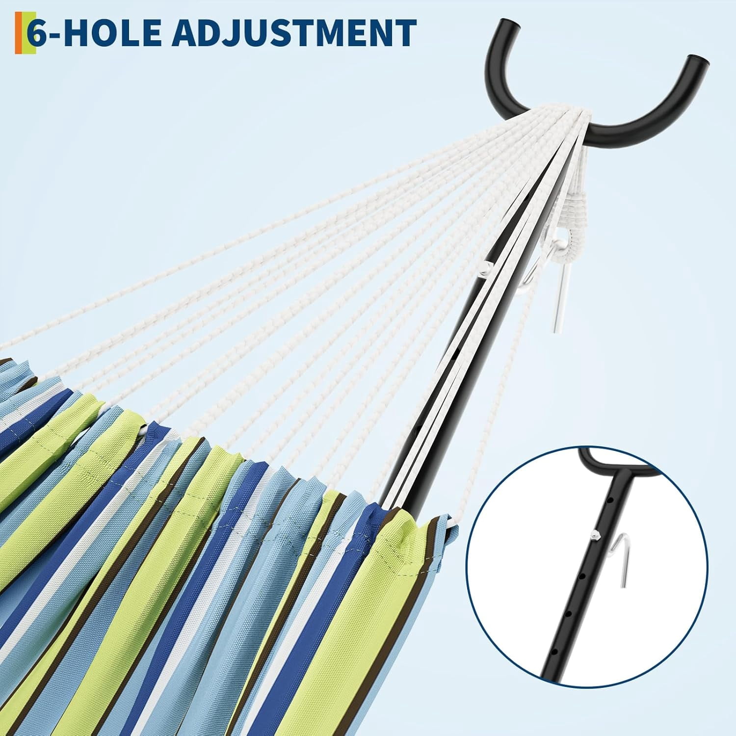 IdealHouse Double Hammock with Stand, 2 Person Cotton Rope Design, 450 Lbs Capacity, Includes Reversible Quilted Pad and Pillow, Hardwood Spreader Bars for Backyard Patio Outdoor