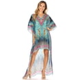 thumbnail image 5 of Sakkas Laisson Flowy Hi Low Caftan Rhinestone Boxy V Neck Dress Top Cover / Up - ST40-Turq - One Size, 5 of 5