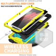 thumbnail image 3 of Samsung Galaxy S21 Ultra Metal Case with Screen Protector, Dteck Heavy Duty Military Rugged Shockproof Full Body Protective Cover with Kickstand, Water-Resistant, Slide Camera Protector Cover,Yellow, 3 of 7