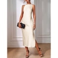 thumbnail image 6 of Apricot Sleeveless High Neck Maxi Dress With Fishtail Hem And Side Slit, 6 of 7