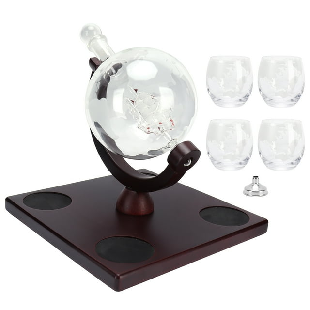 Juego de Decantador de Whisky Jadeshay Globe con 4 Vasos de Cristal de Vidrio de Borosilicato