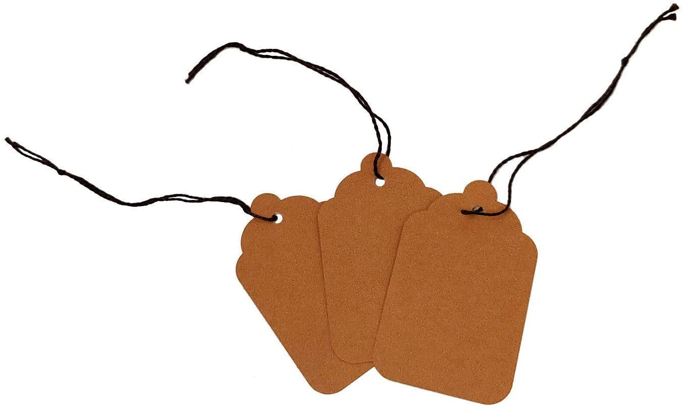 G2PLUS 500PCS Small Price Tags with String Attached,1.8 X 1 Clothes Size  Tags Coupon Tags Marking Tag Brown Merchandise Tags Clothing Tags for