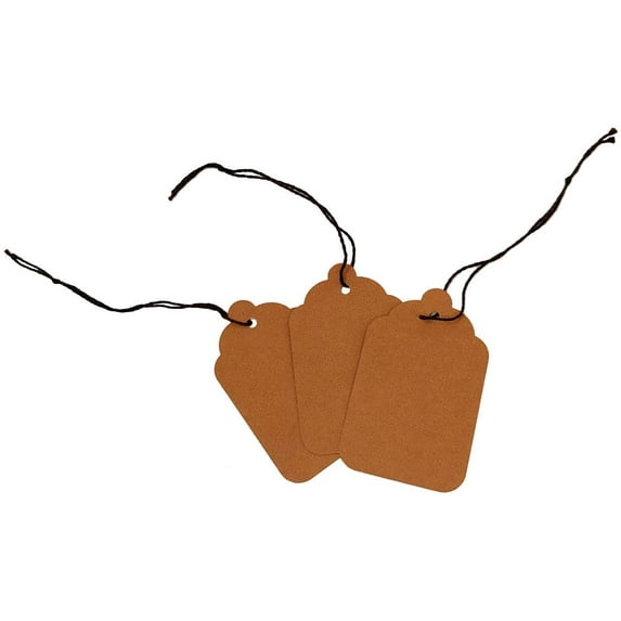 Blank Kraft Strung Merchandise Pricing Tags with String, Brown #6 Tags, 1.25" W x 1.875" H, 200 Pack