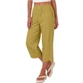 thumbnail image 5 of Linen Capri Pants for Women Elastic High Waist Tulip Hem Capris Loose Wide Leg Beach Cropped Trousers with Pockets Yellow L, 5 of 9