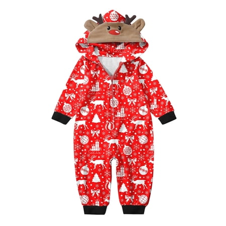 

Ukumplol Christmas Pajamas for Kids Family Christmas Pajamas Matching Sets Baby Fashion Classic Christmas Tree Deer Gift Print Parent Child Outfit Baby Bodysuit Red 9-12Months