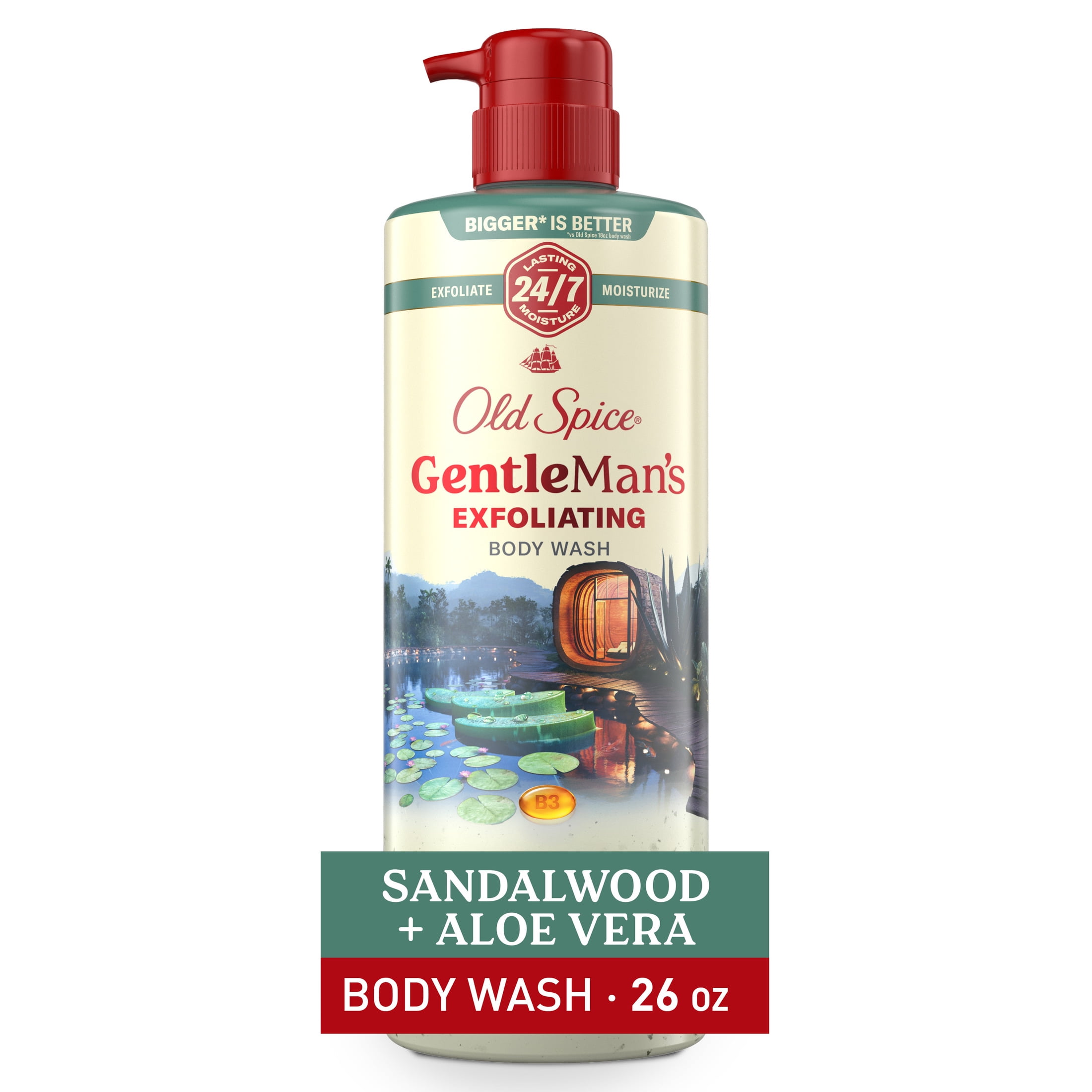 (3 pack) Old Spice Men's Body Wash for Men, Sandalwood and Aloe Vera, 24/7 Shower Fresh, 18 oz, Exfoliation + Moisturization, 26oz