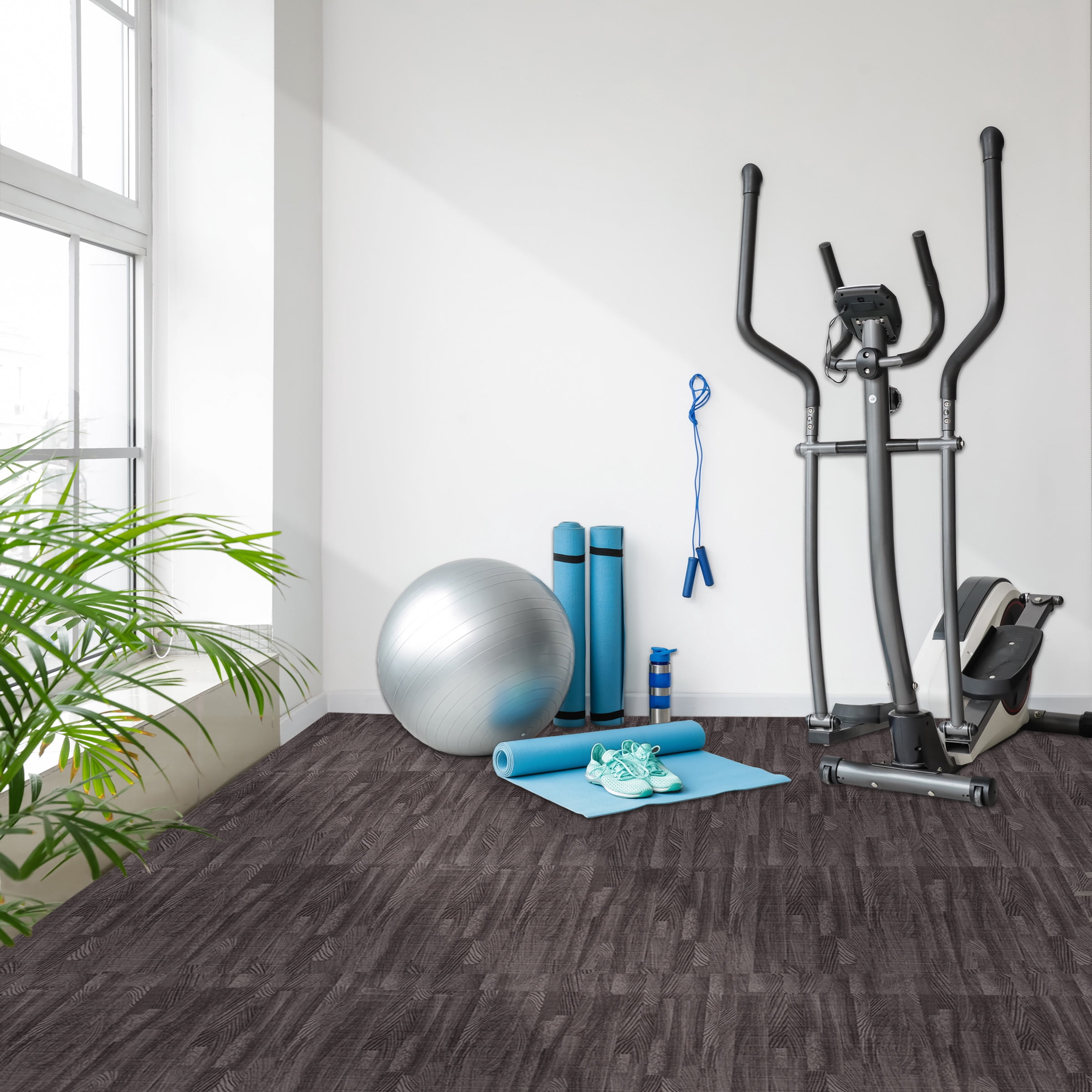 Sorbus Waterproof Wood Grain Foam Floor Tiles, 16 Tiles, 64 Sq Ft, Interlocking, Black Carbon